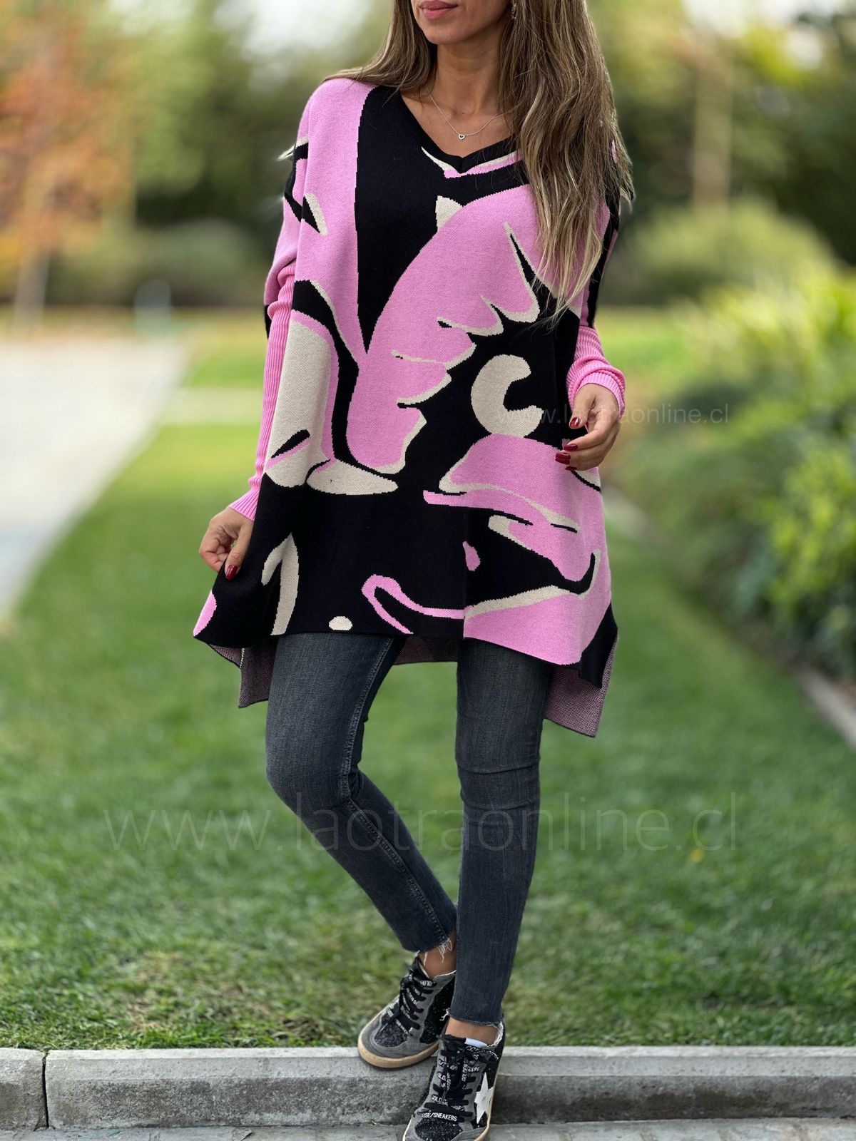 Sweater Maceió rosa/negro