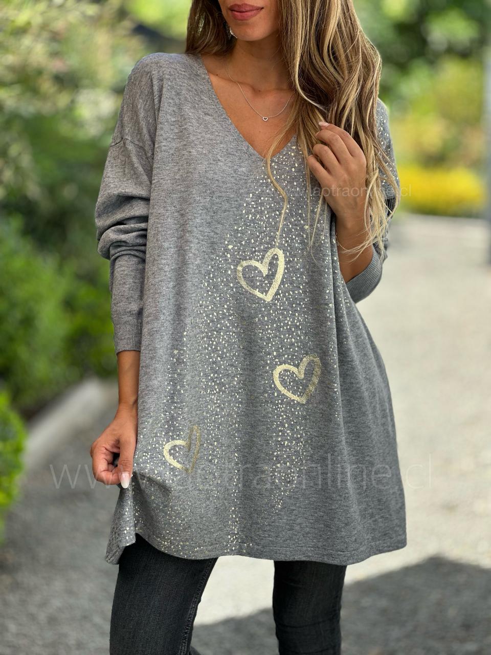 Sweater Love brillitos gris